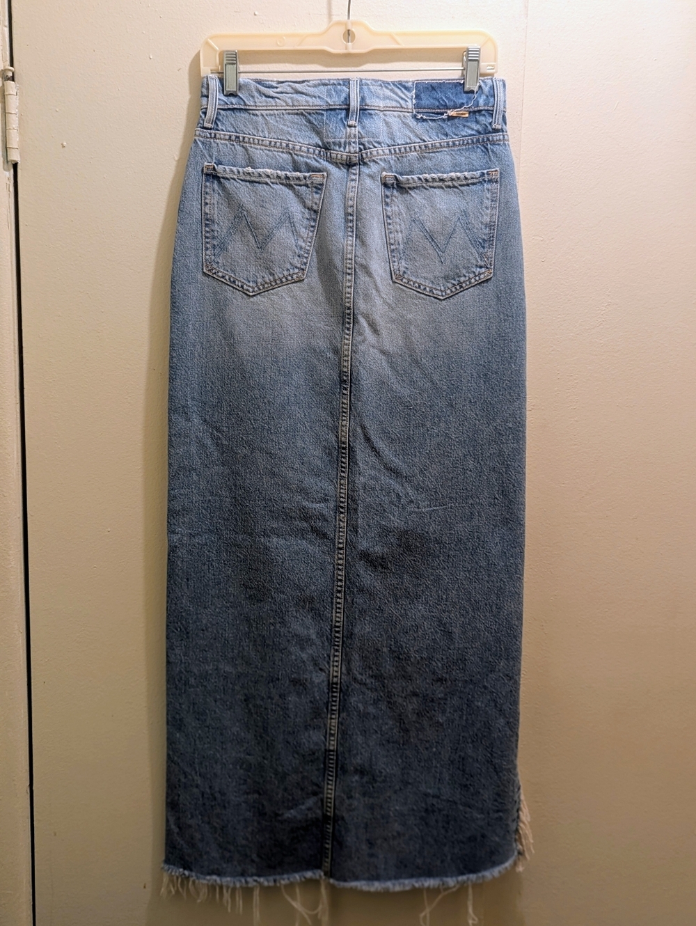 MOTHER The Ditcher Maxi Super Fray Split Denim Jean Skirt Light Blue- 25=0 - Picture 6 of 16